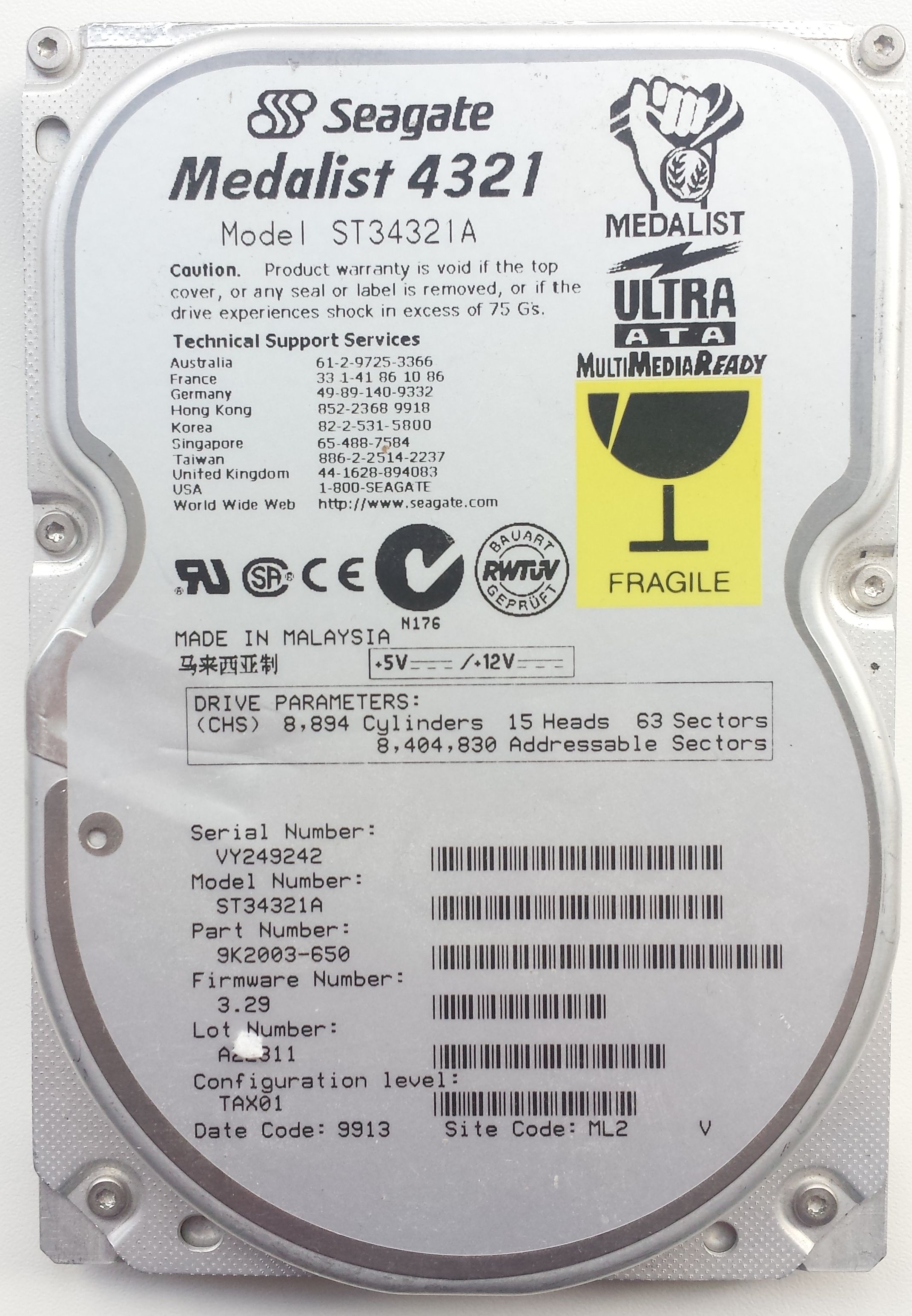 HDD PATA/33 3.5" 4GB / Seagate Medalist 4321 (ST34321A)